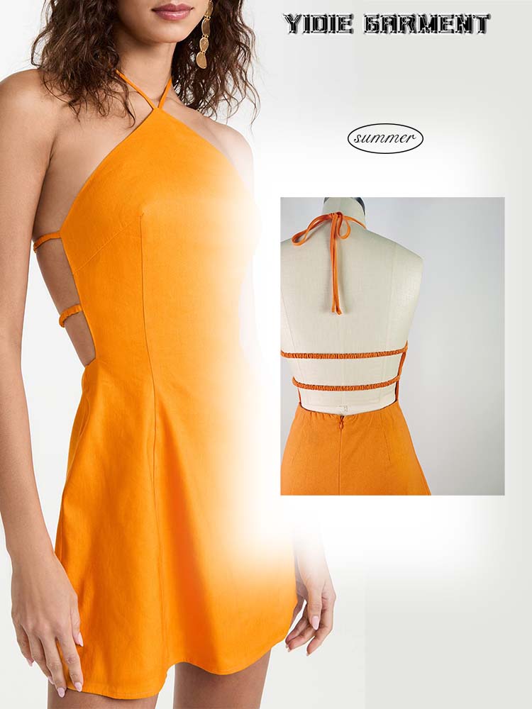 Vestido mini de la mezcla de lino para mujeres.