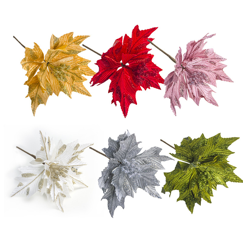 Artificial Christmas Flowers Glitter Flowers Merry Christmas Tree Decoration Home DIY Xmas Gifts Ornament Navidad 2021