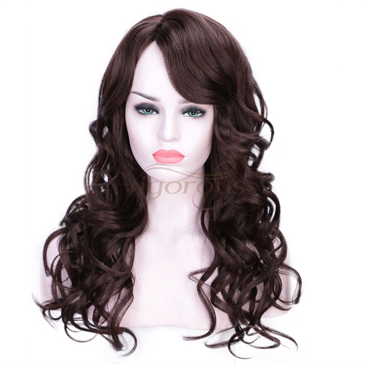 Vigorous Ombre Curly Side Part Long Wave for Women Synthetic Heat Resistant Party Wigs Natural Looking