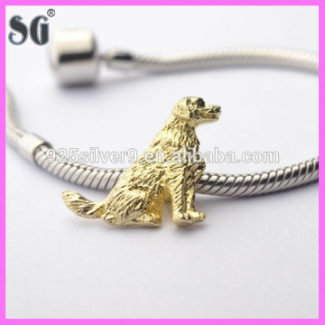 18K Golden Animal Dog World Silver Charm/Bead fit For European charm bracelet
