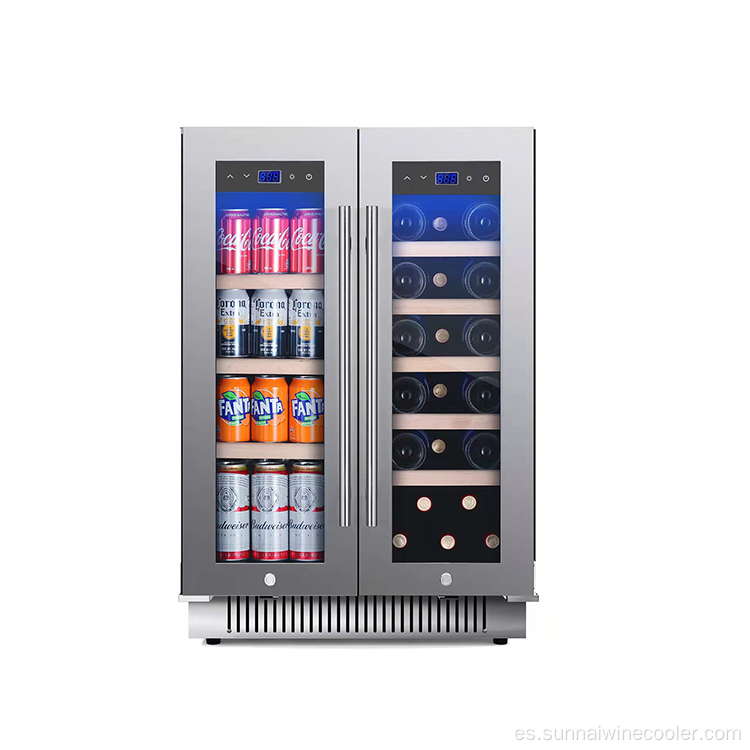 Doble puerta incorporada en el refrigerador de vino y bebidas