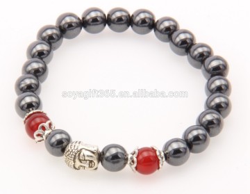 Silver Buddha Head Bracelet Hematite stone beads stretch bracelet