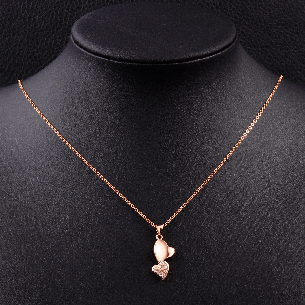 Rose Gold Heart to Heart Pendant Elegant Personality Woman Heart - Shaped Necklace