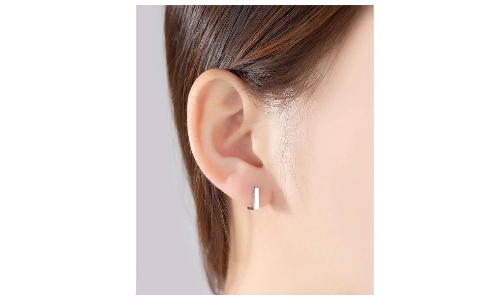 Simple Squared Hoop 925 Sterling Silver Stud Earrings