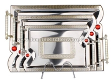 3PCS square steel tray with plastice handle