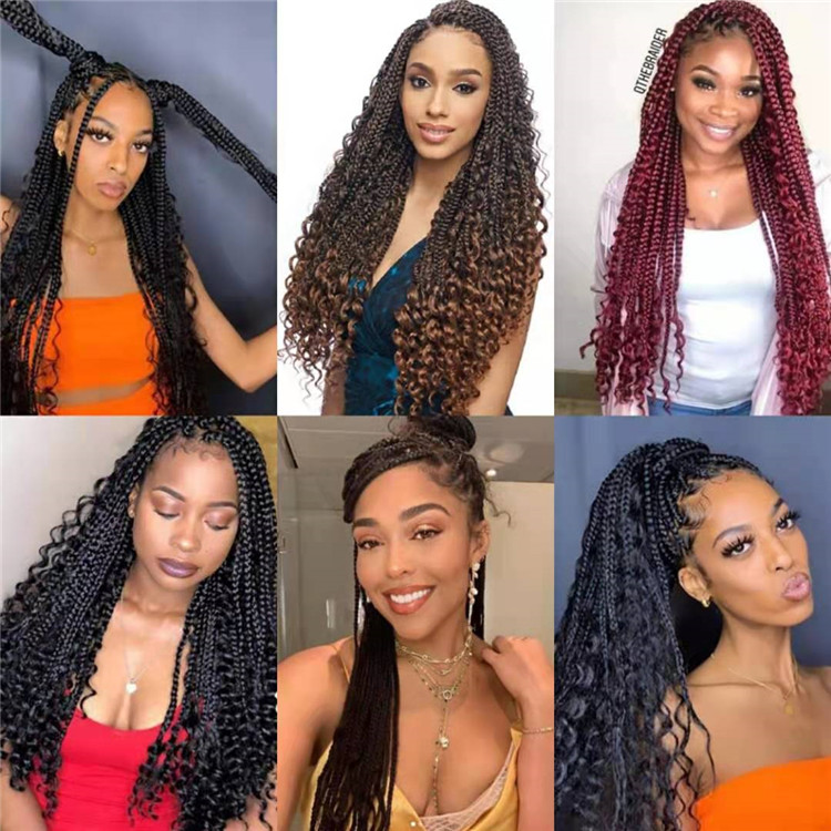 22inch 24inch Bohemian Curly Box Braids River Locs Ombre  Color Synthetic Crochet Braids Messy Goddess box braids