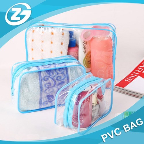 Stand up CMYK UV Printing Cheap Promotion Clear Transparent Zipper Plastic Cosmetic Packaging PVC Bag