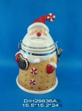 Hand-Painted Ceramic Santa Airtight Canister