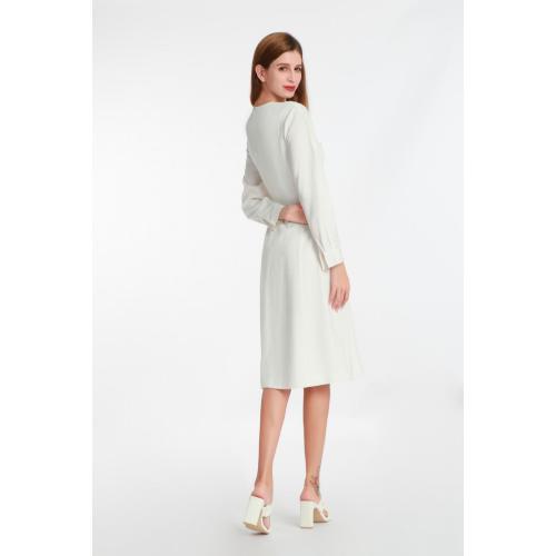 White Long-sleeved Dress with a Small Round Collar
