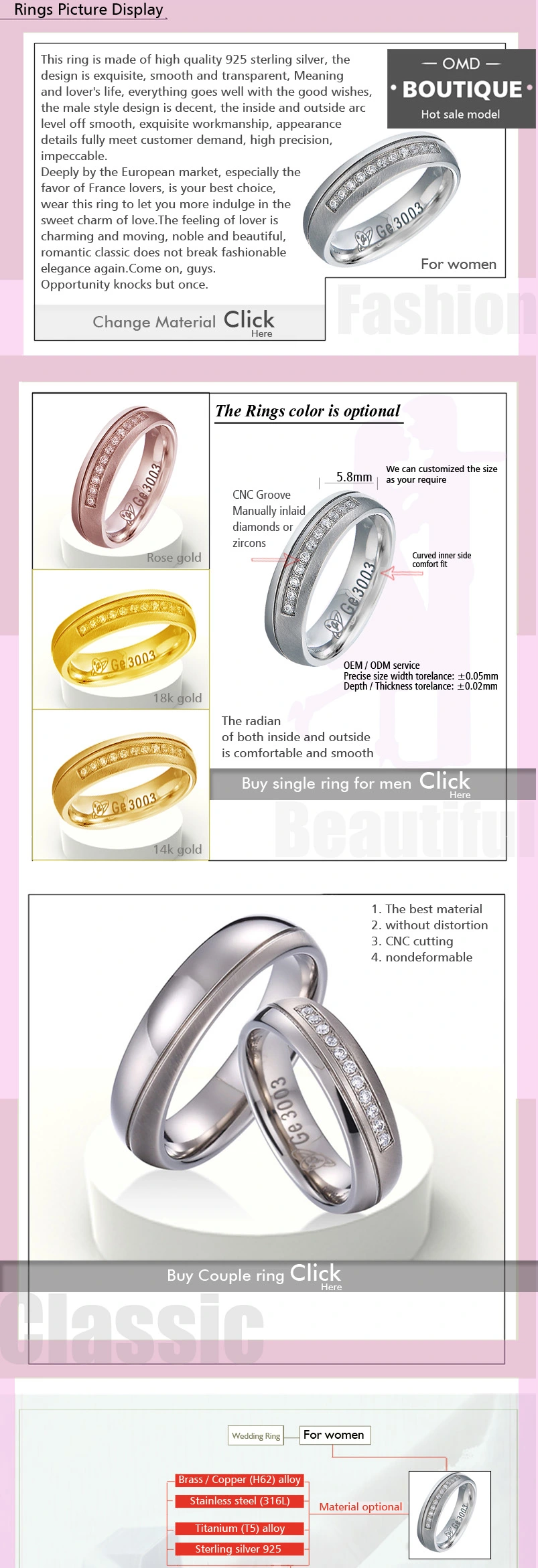 Factory Supply Sterling Solid Silver Ring Designs for Girl