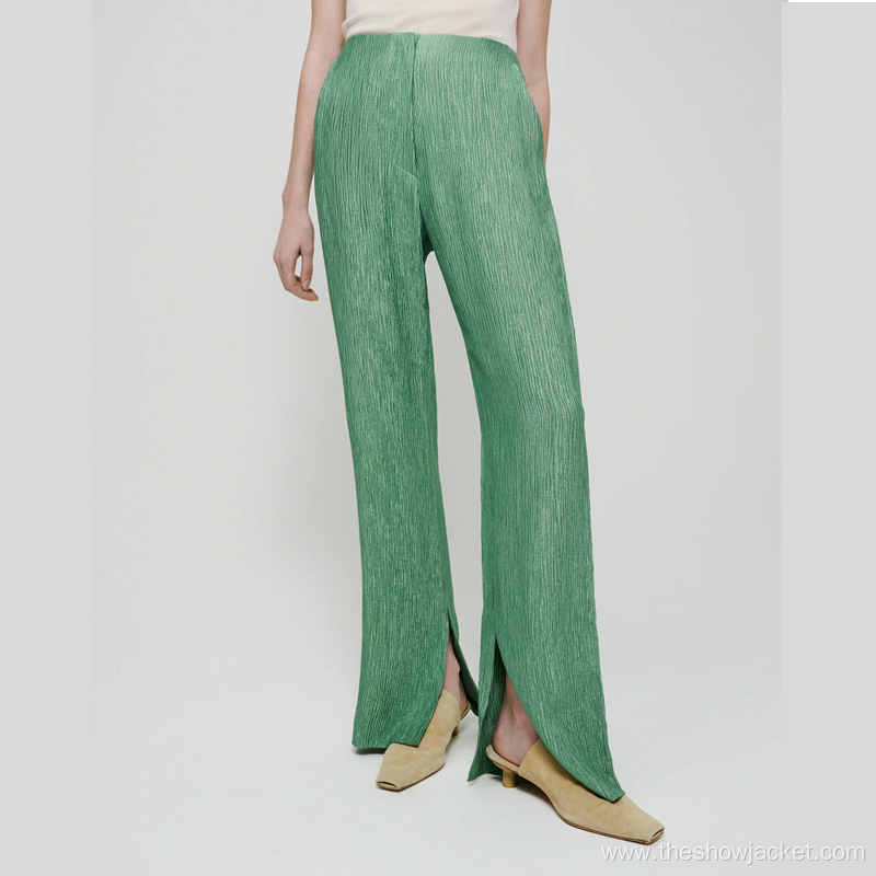 2021 Vintage Green Little Slit Women's Pants
