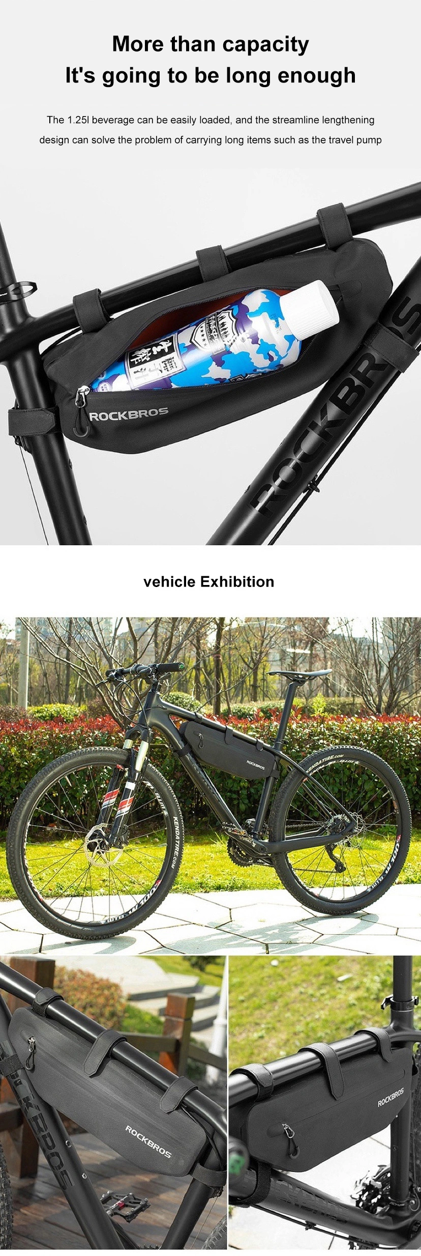 Bicycle Accessories Black Bicycle Bag Waterproof Bicycle Front Tube Rack Front Pocket Large Capacity Mountain Bike Road Bike Bag