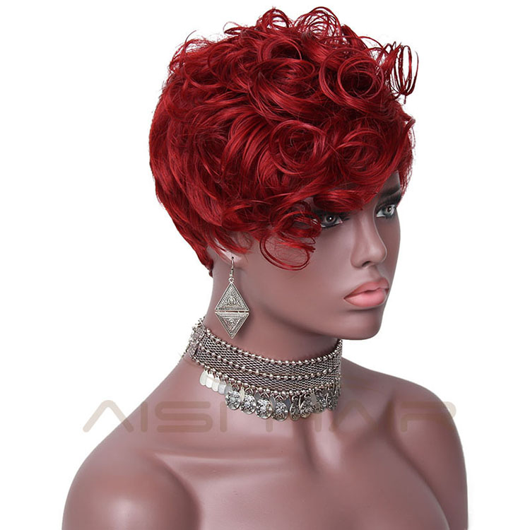 Aisi Hair New Style Short Synthetic Red Curly Pixie Cut Wig