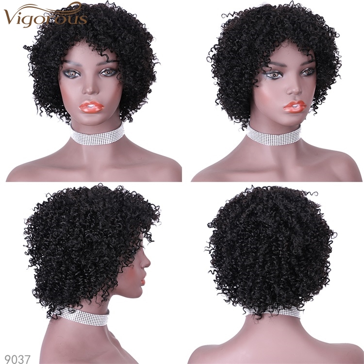 Vigorous Top Quality 100% Human Hair Wig Black Middle Part Short Wigs Kinky Curly Wigs for Black Women Wholesale Price