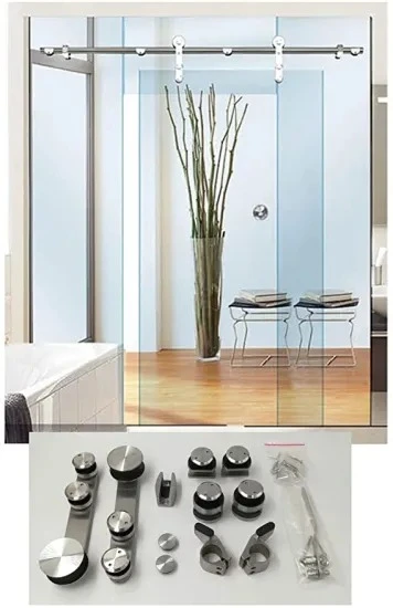 Bathroom Track Kit Brush Satin Stainless Steel Glasss Hardware Glass Panel Sliding Door