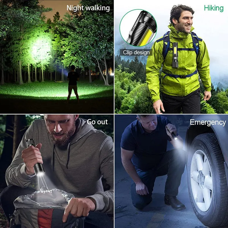 Versatile LED Flashlight with COB Floodlight and UV Light