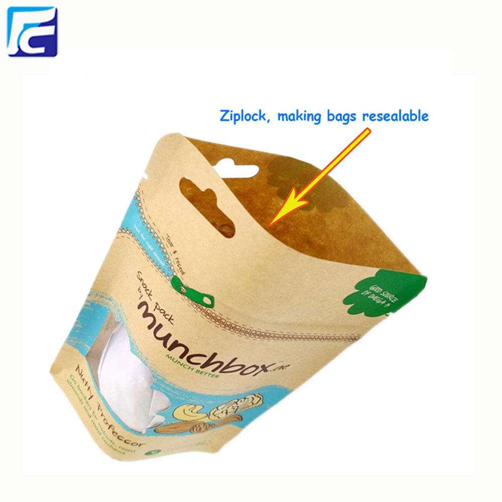 Túi giấy kraft Ziplock có cửa sổ rõ ràng