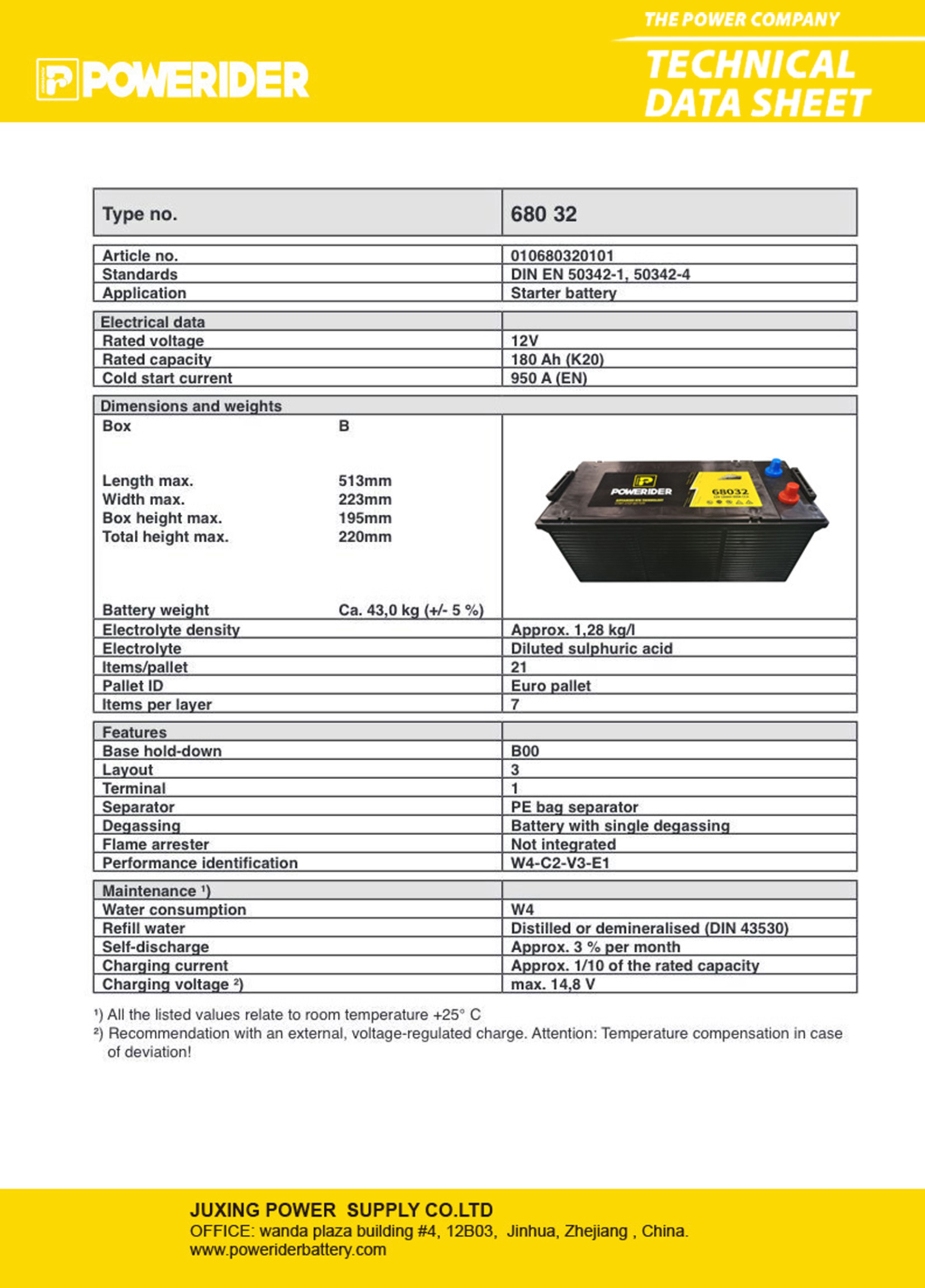 Truck battery for agricultural machines