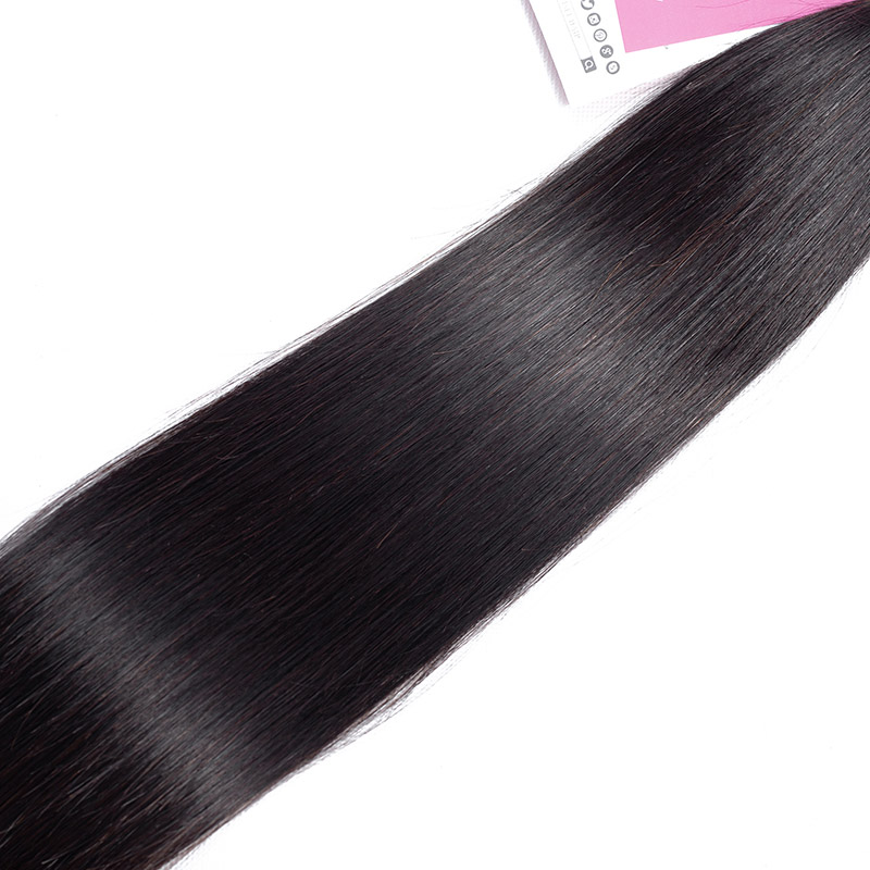 Virgin Straight Human Hair Bundles With Silk Base Lace Closures