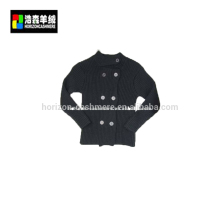 Two Row Button Warm Kid Wool Sweater, Kids Black Comfortable Winter Sweater