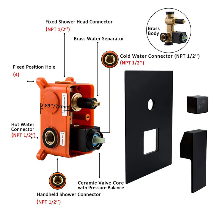 Modern Brass High Pressure Rain Thermostatic Taps Concealed Black Bathroom Shower Sets