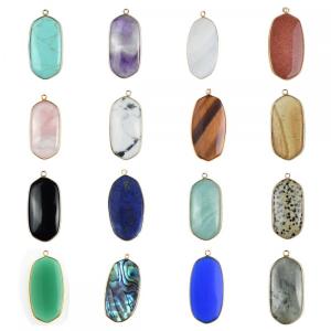 Gemstone Agate envuelto Cooper Gold Stone Coste de piedra natural Rectángulo Colgante para joyas de bricolaje