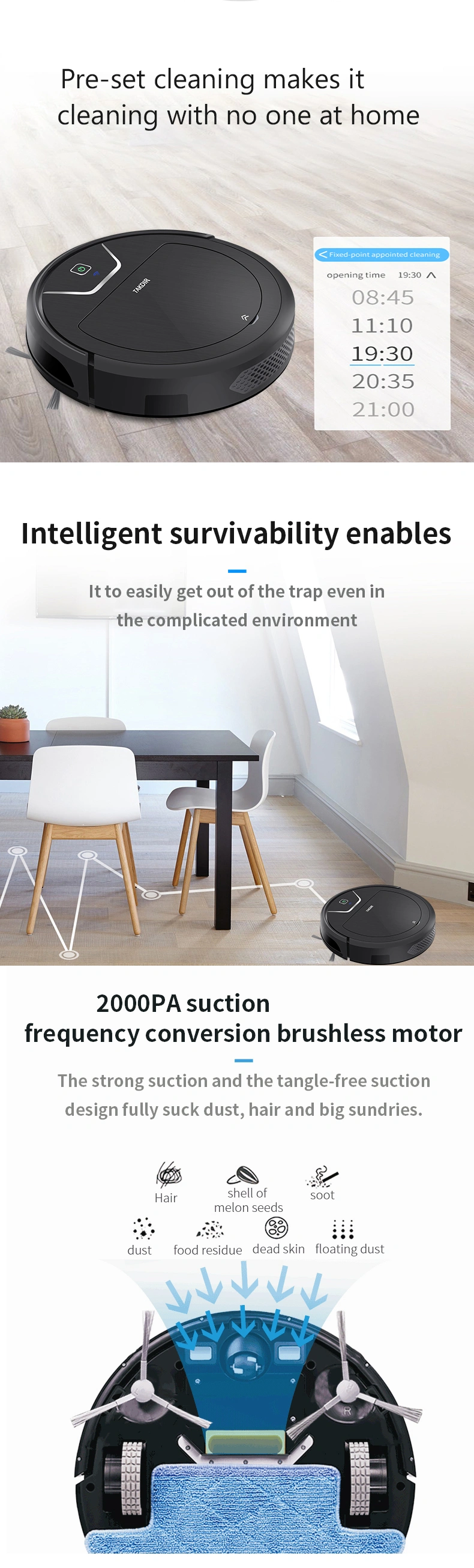 Best Home Intelligent Robotic Vacuum Cleaner and Mop with 2000PA Strong Suction Power