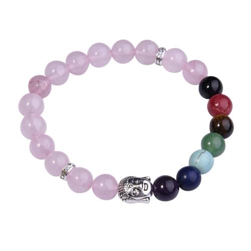 7 Chakra Gemstone Beads Buddhism & Buddha Alloy Blue Rose Quartz Bracelet