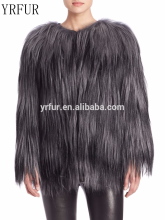 YR730A Real Goat Fur coats Collarless Goat Fur Jacket