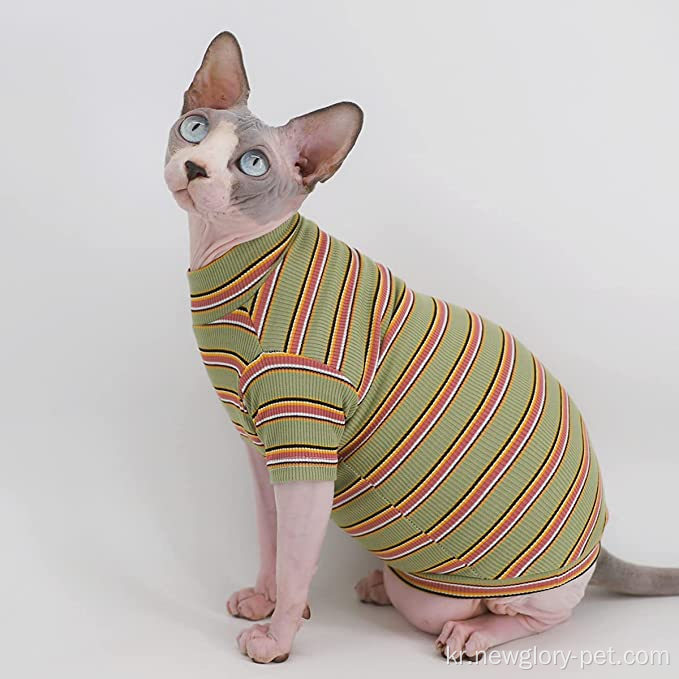 빈티지 줄무늬 Sphynx Hairless 고양이 티셔츠