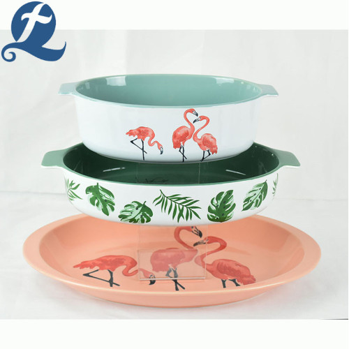 Hot sale decal container ceramic oval baking tray