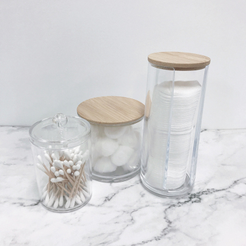Bamboo Lid Acrylic Cotton Pad Holder