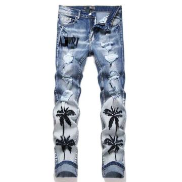 Coconut Tree Embroidered Casual Jeans for Men