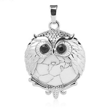 Howlite 24mm Beads Silver Owl Pendant