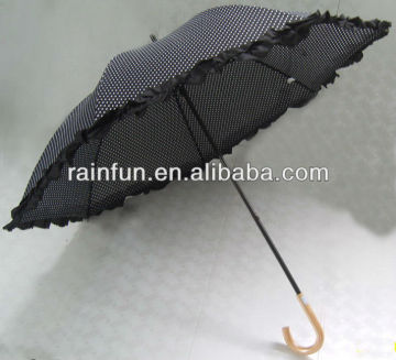 Japanese style long manual girl ruffle edge umbrella