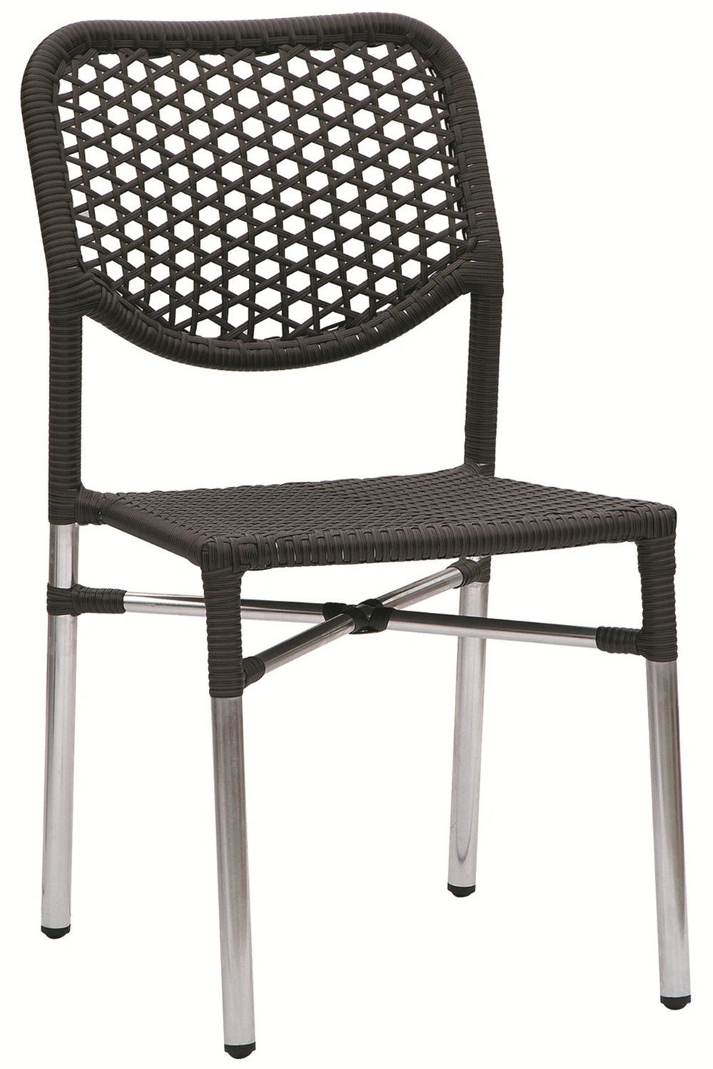 Black Rattan Modern Shiny Aluminum Frame Garden Outdoor Restaurant Dining Room Furniture Chair