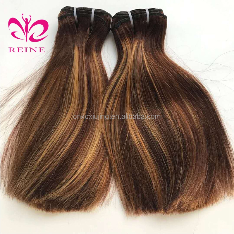 REINE Hair Wholesale 100% Human Double Drawn Remy Full Cuticle Free Sample Cabelo Humano with 4*4 closure 4/27 Highlight color