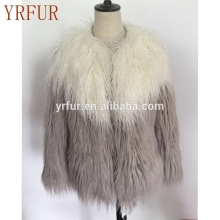 F005 Good Quality Faux Mongolia fur and Goat Fur Two tone color Jacket