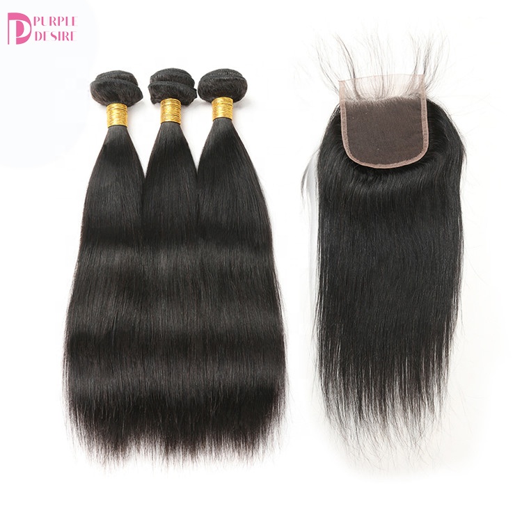 Factory Wholesale Silky Straight Hair 100% Remy Virgin Human  Brazilian Straight Virgin Hair Bundles with Closure