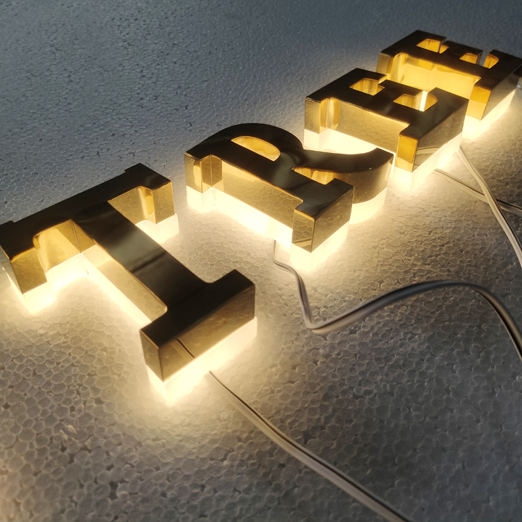 Backlit advertising customized sign metal mirror finished channel 3d logo signs led lighting letters