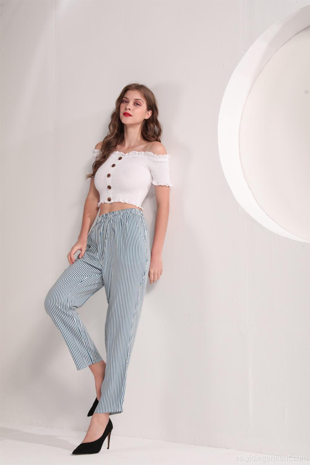 Pantalones a rayas azules y blancas para mujer