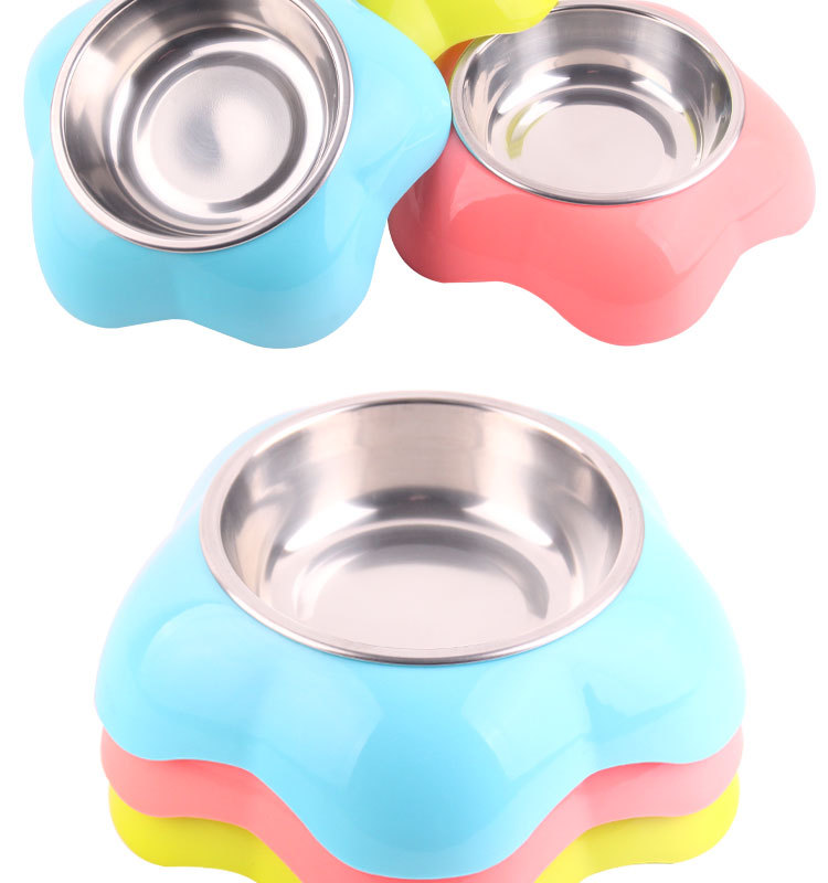 Pet Flower-shaped Dual-use 2-in-1 Pet Stainless Steel  Plastic Pet Bowl