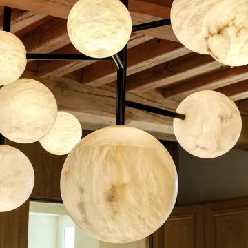 Spanish Full Copper Luxury Alabaster Dining Room Pendant Light