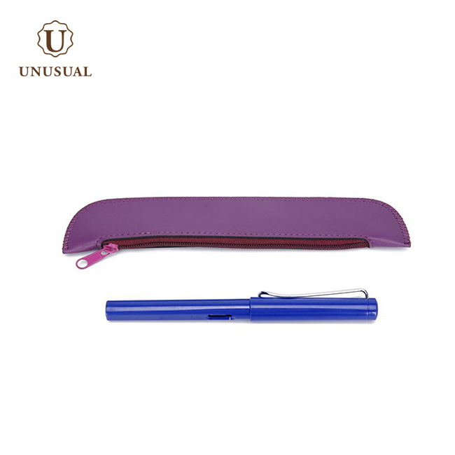 Wholesale custom logo plain PU leather single pencil pen bag