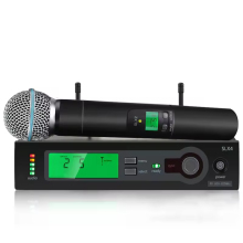 Professional Wireless Microphone Set with Handheld Microphones and Dual Channel Receiver in Black Metal