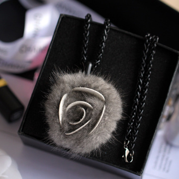 Rose Shape Fur POM POM Necklace Long Chain Necklace For Lady