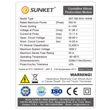 Panel Suria Separuh Sel Jenama Mono JA 550W