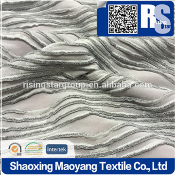 FABRIC KNITTED POLY+METALLIC SINGLE JACQUARD WEAVE STRIPE STRETCH FABRIC