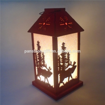 Square shape Christmas lantern ,cutout led wood lantern , led candle lantern