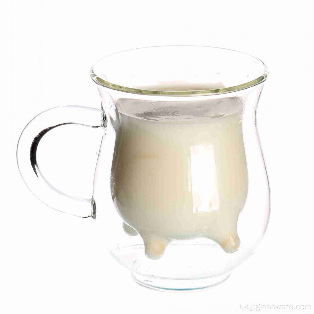 Скляна чашка для молока з подвійною ручкою